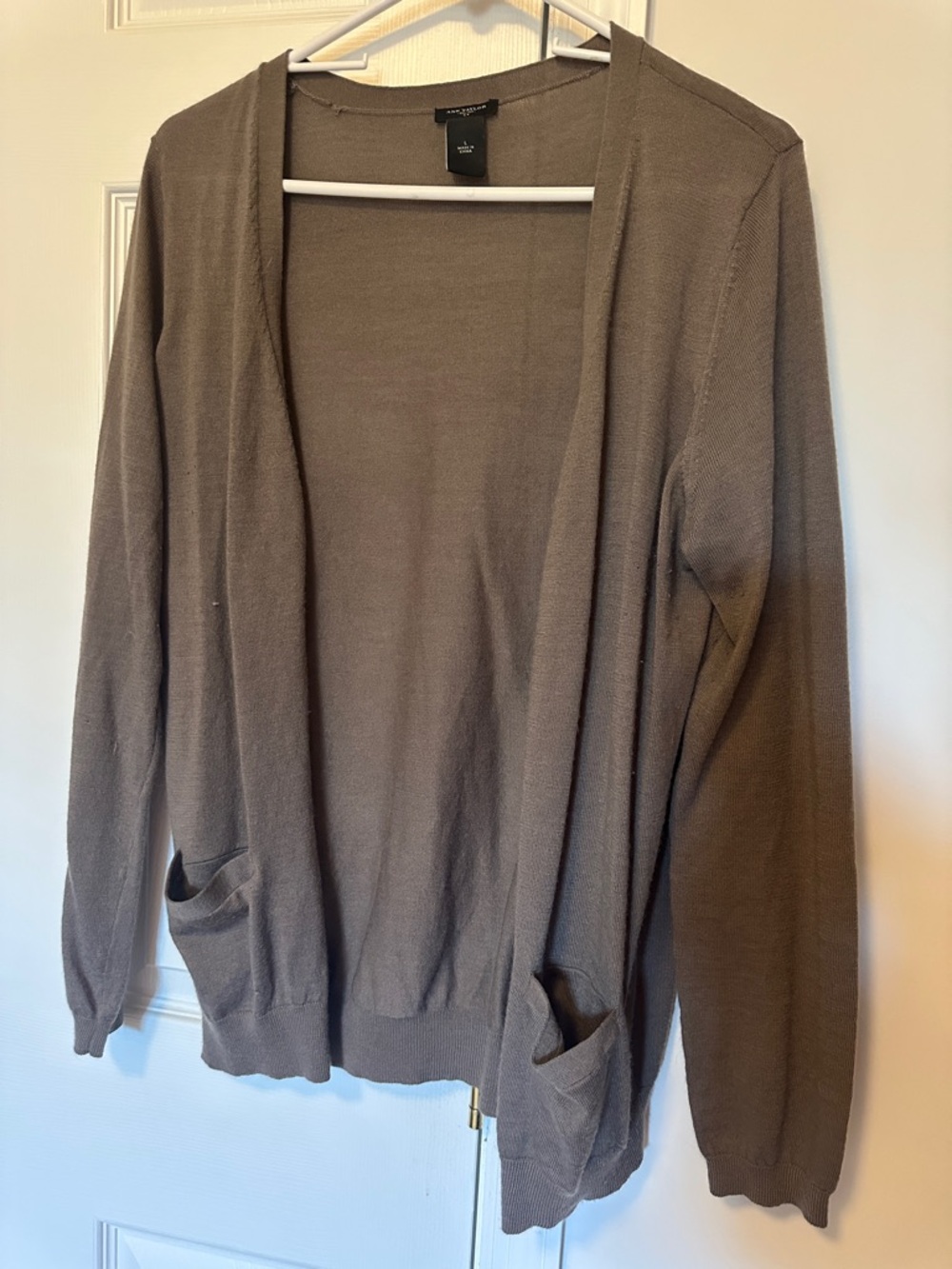 Ann Taylor Lightweight Knit Cardigan in Taupe Brown